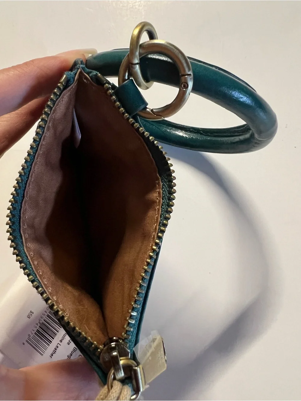 HOBO Teal Leather Wristlet Card Case with Bangle Ring